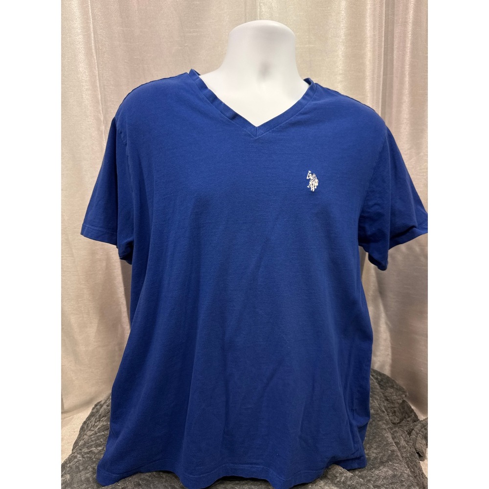US Polo Assn Mens V-Neck T-Shirt Royal Blue Short‎ Sleeve Logo Size L